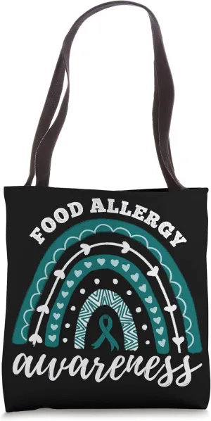 Rainbow Teal Ribbon Food Allergy Awareness Tote Bag