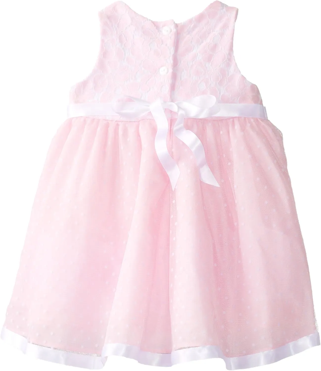 Rare Editions Baby Baby Girls' Lace Bodice To Flock Dot Mesh Dress