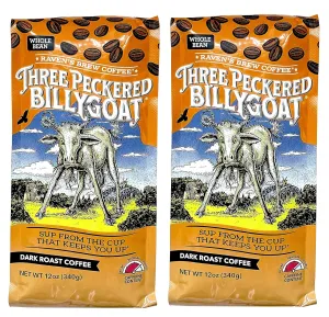 Ravens Brew Whole Bean 3 Peckered Billy Goat Blend,Dark Roast 12-Ounce Bags (Pack of 2)