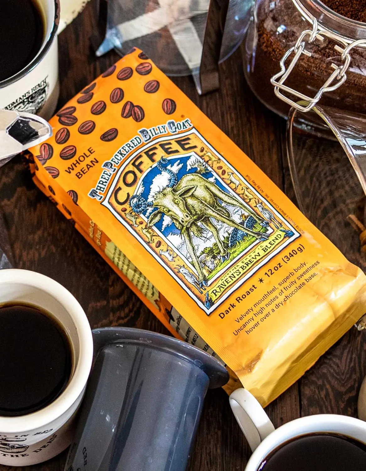 Ravens Brew Whole Bean 3 Peckered Billy Goat Blend,Dark Roast 12-Ounce Bags (Pack of 2)