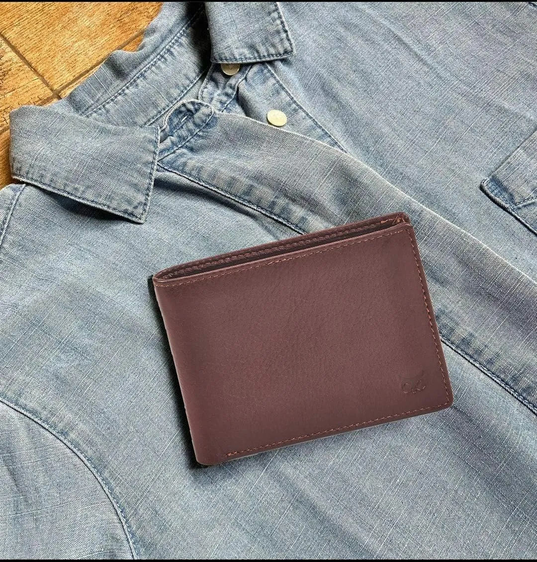 Real Leather Mens Bifold Wallet RFID Blocking Slim Minimalist Front Pocket - Thin & Stylish with ID Window in Gift Box (Nappa, Cognac)