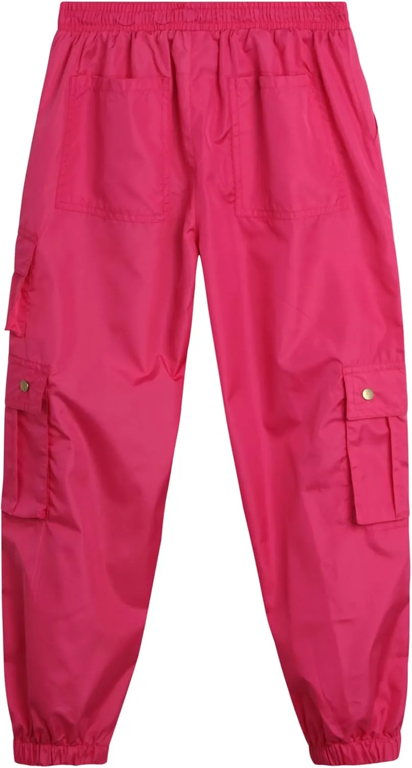 Real Love Girls' Cargo Pants - Lightweight Nylon Quick Dry Jogger Parachute Pants with Deep Multi Pockets (Sizes: 7-16)