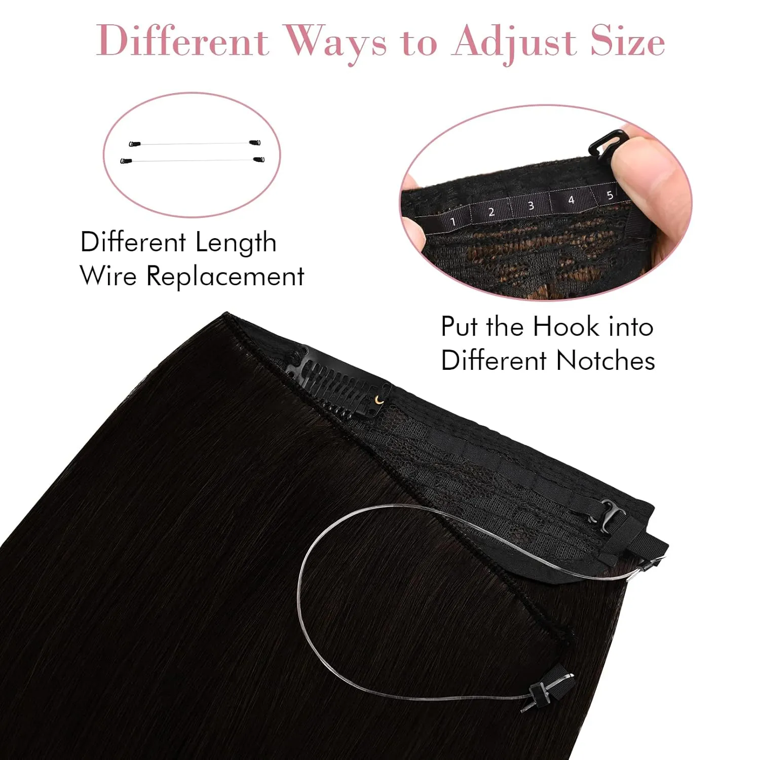 REECHO Invisible Wire Hair Extensions with Transparent Headband Adjustable Size Removable Secure Clips in Curly Wavy Secret Hairpiece for Women 20 Inch - Dark Chocolate Brown