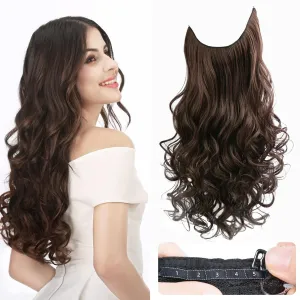 REECHO Invisible Wire Hair Extensions with Transparent Headband Adjustable Size Removable Secure Clips in Curly Wavy Secret Hairpiece for Women 20 Inch - Dark Chocolate Brown