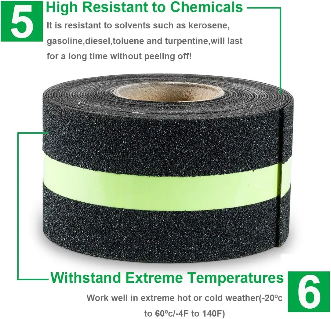 RELIANCER Anti Slip Safety Grip Tape 2inx30ft Green Glowing in The Dark Non Skid Stage Safety Tape High Traction Grit Stairs Tape Hazard Caution Warning Tape for Steps (2"×30', Green&Black)