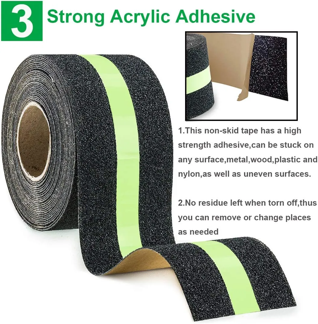 RELIANCER Anti Slip Safety Grip Tape 2inx30ft Green Glowing in The Dark Non Skid Stage Safety Tape High Traction Grit Stairs Tape Hazard Caution Warning Tape for Steps (2"×30', Green&Black)