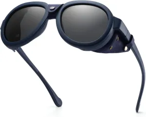Retro Aviator Steampunk Polarized Sunglasses with Leather Side Shield Vintage Goggles Gothic Eyewear for Men Women