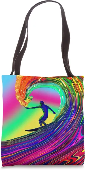 Retro Kinetic art style surfing day sport surfer guy wave Tote Bag