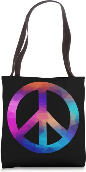 Retro Peace Sign - 70's s Triangles Polygon Colorful Design Tote Bag