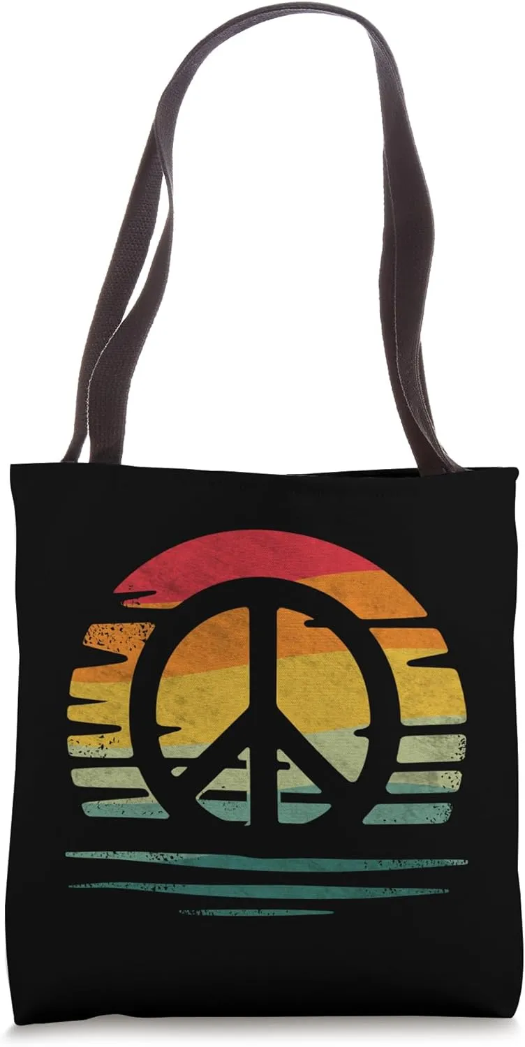 Retro Vintage Design Peace Sign Tote Bag