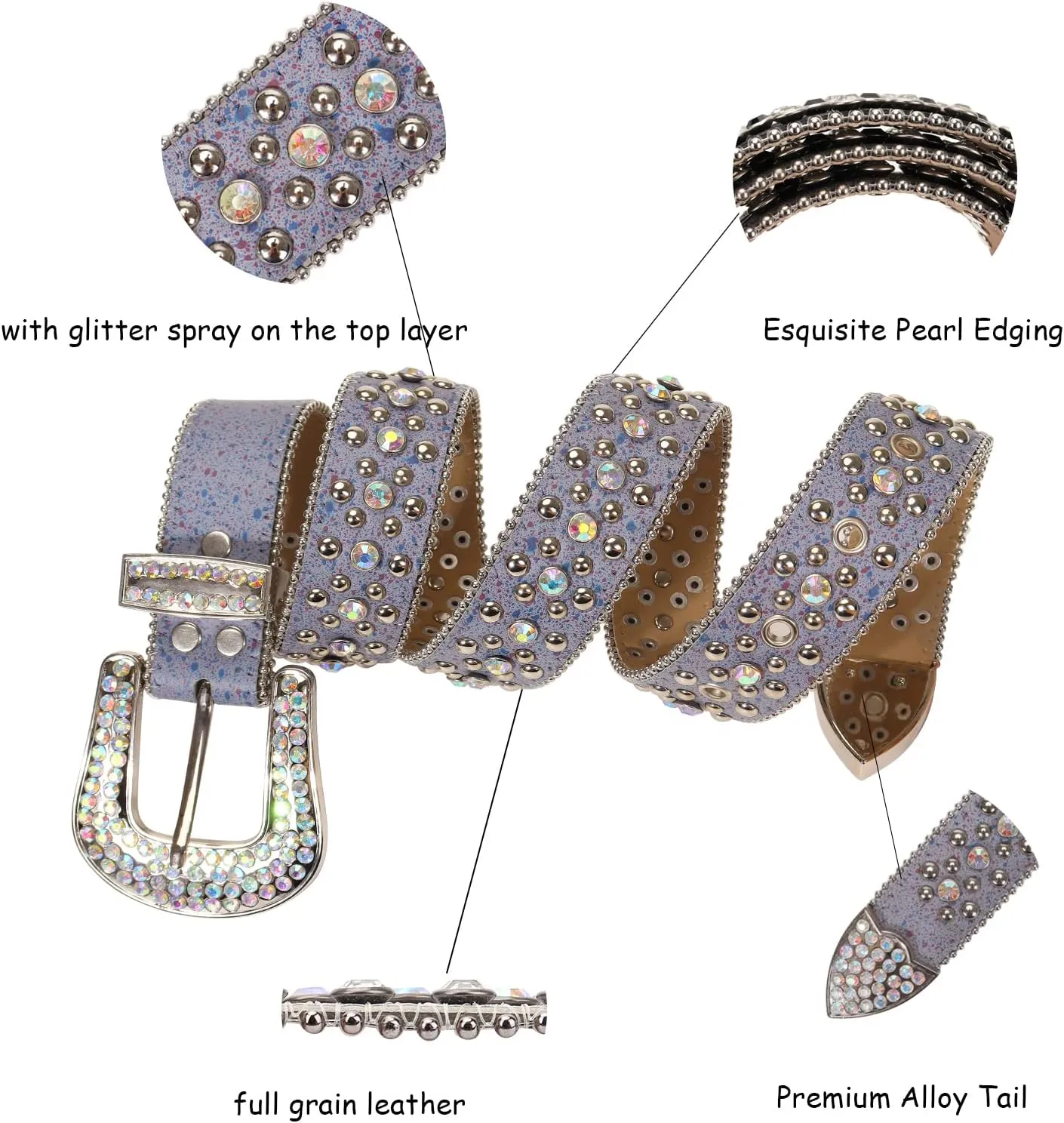 Rhinestone Belt - Shining Diamond Studded Belt for Men & Women - Cowgirl Cowboy Punk Y2K Style
