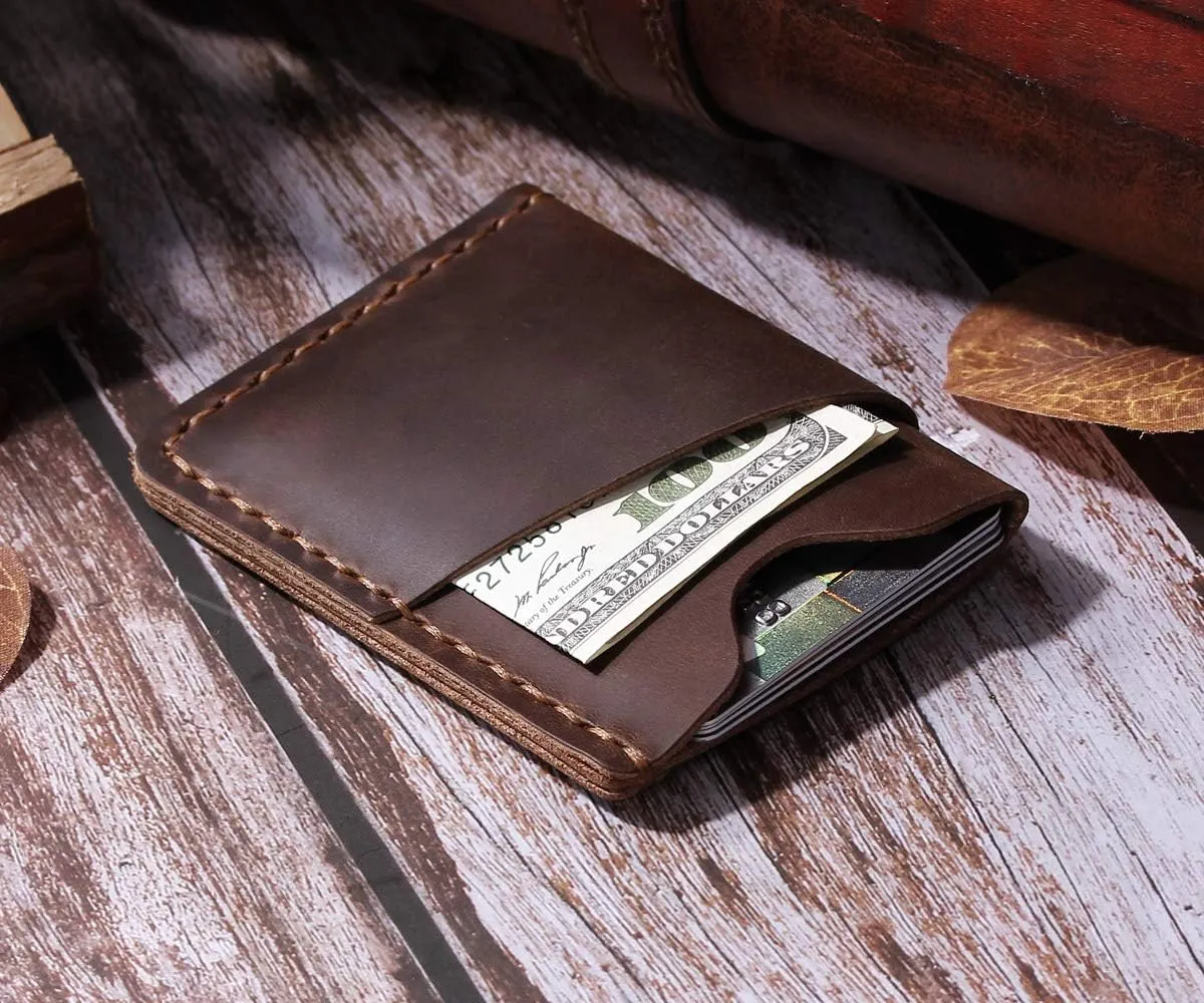 Robrasim Front Pocket Minimalist Slim Wallet, Handmade Genuine Leather Minimalist Credit Card Case Holder for Men & Women - Brown