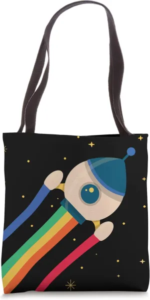 Rocket Rainbow Colors Spaceship Moon Planet Spacecraft Tote Bag