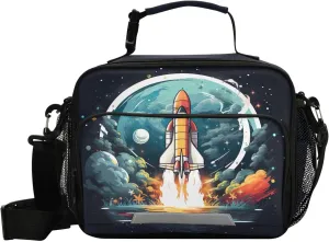 Rocket Space Planet Kids Lunch Box Insulated Lunch Bags Cooler Tote Bag with Removable Shoulder Strap for Boy Girl Student 20850406