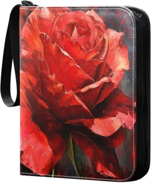 Rose Oil Painting Card Binder 4-Pocket, 400 Pockets Trading Cards Holder Games Card Albums Storage Organizer Case for Football, Baseball Cards