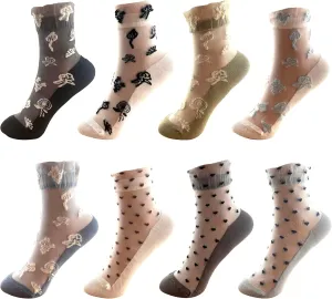 Ruffle Sheer Socks Floral Ankle Mesh Socks 8 Pairs