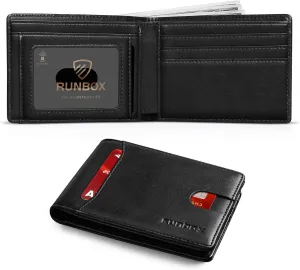 RUNBOX Wallet for Men Slim 11 Credit Card Holder Slots Leather RFID Blocking Small Thin Men's Wallet Bifold Minimalist Front Pocket Large Capacity Gift Box