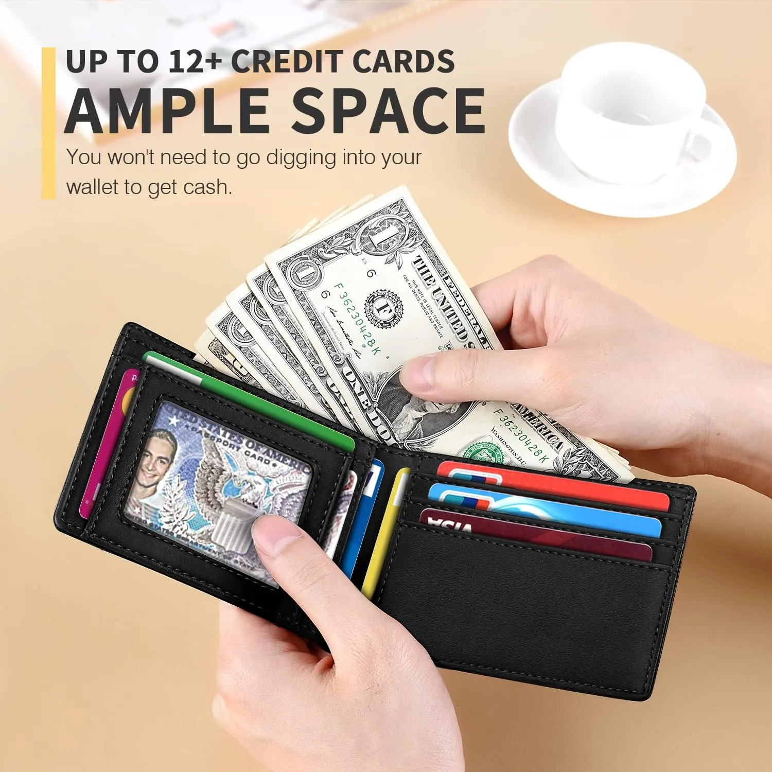 RUNBOX Wallet for Men Slim 11 Credit Card Holder Slots Leather RFID Blocking Small Thin Men's Wallet Bifold Minimalist Front Pocket Large Capacity Gift Box