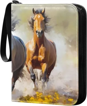 Running Horse Painting Card Binder 4-Pocket, 400 Pockets Trading Cards Holder Games Card Albums Storage Organizer Case for Football, Baseball Cards