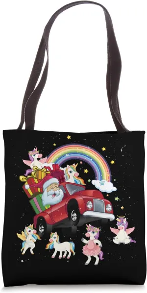 Santa Clause Rainbow Unicorn Truck Tote Bag