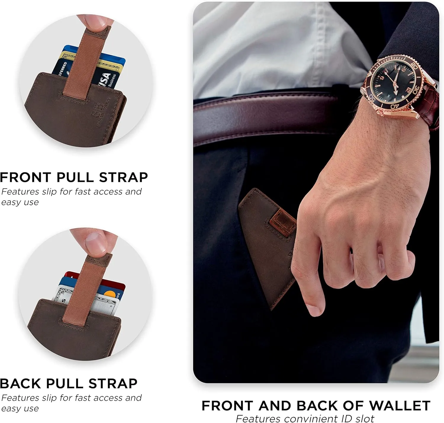 SERMAN BRANDS RFID Blocking Slim Money Clip Wallet – Leather Bifold Front Pocket Minimalist Mens Wallet with Money Clip for Men, Small Credit Card Holder Wallet - Travel Wallet with Gift Box