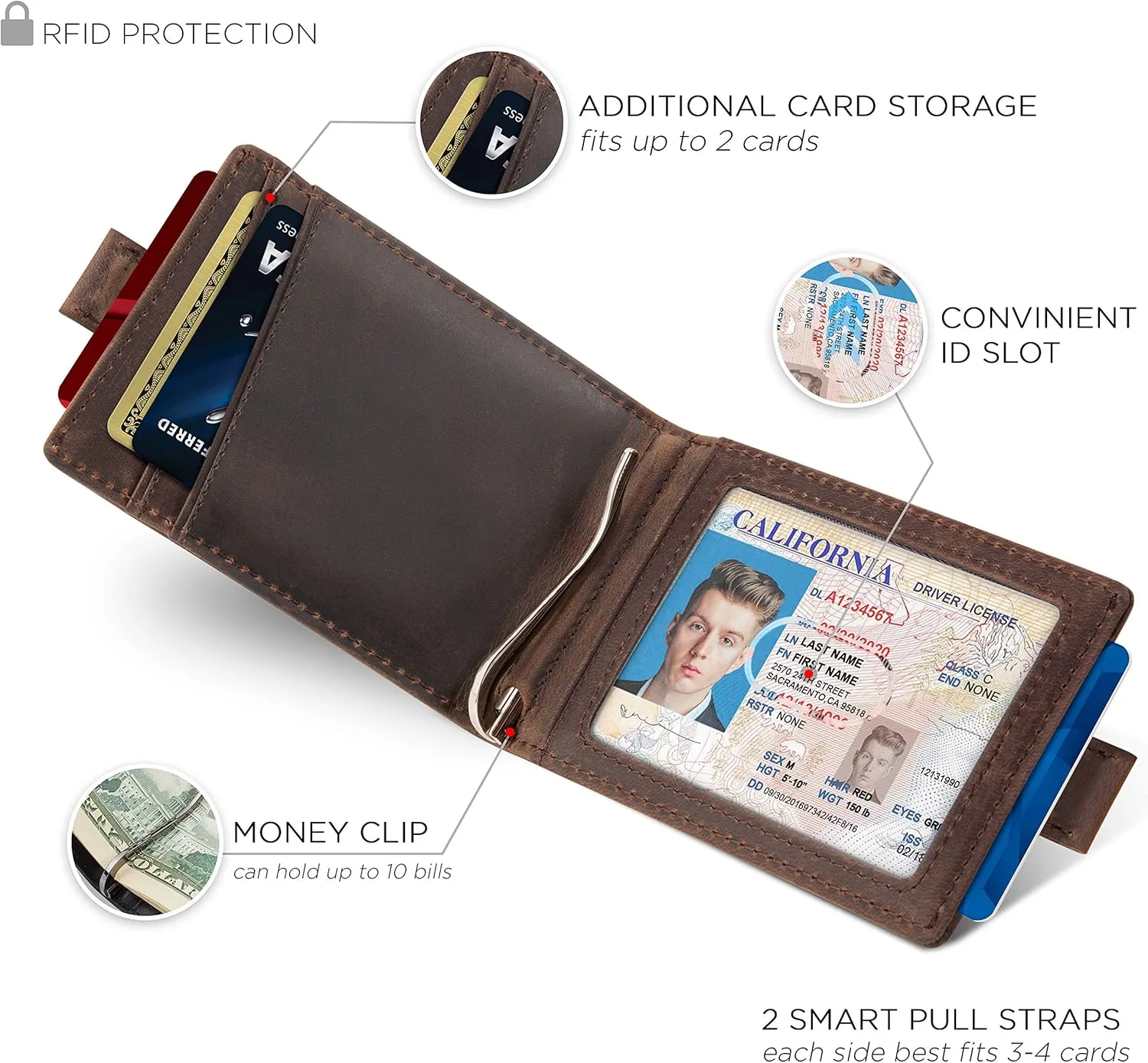 SERMAN BRANDS RFID Blocking Slim Money Clip Wallet – Leather Bifold Front Pocket Minimalist Mens Wallet with Money Clip for Men, Small Credit Card Holder Wallet - Travel Wallet with Gift Box