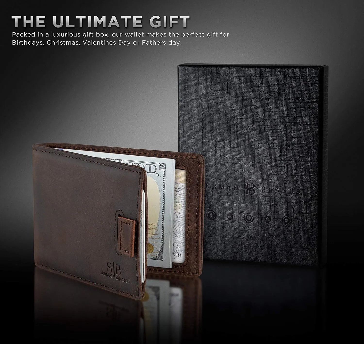 SERMAN BRANDS RFID Blocking Slim Money Clip Wallet – Leather Bifold Front Pocket Minimalist Mens Wallet with Money Clip for Men, Small Credit Card Holder Wallet - Travel Wallet with Gift Box
