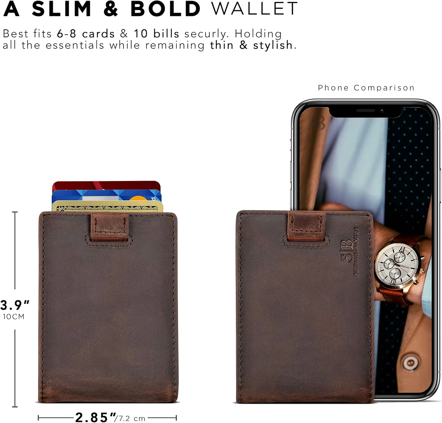 SERMAN BRANDS RFID Blocking Slim Money Clip Wallet – Leather Bifold Front Pocket Minimalist Mens Wallet with Money Clip for Men, Small Credit Card Holder Wallet - Travel Wallet with Gift Box