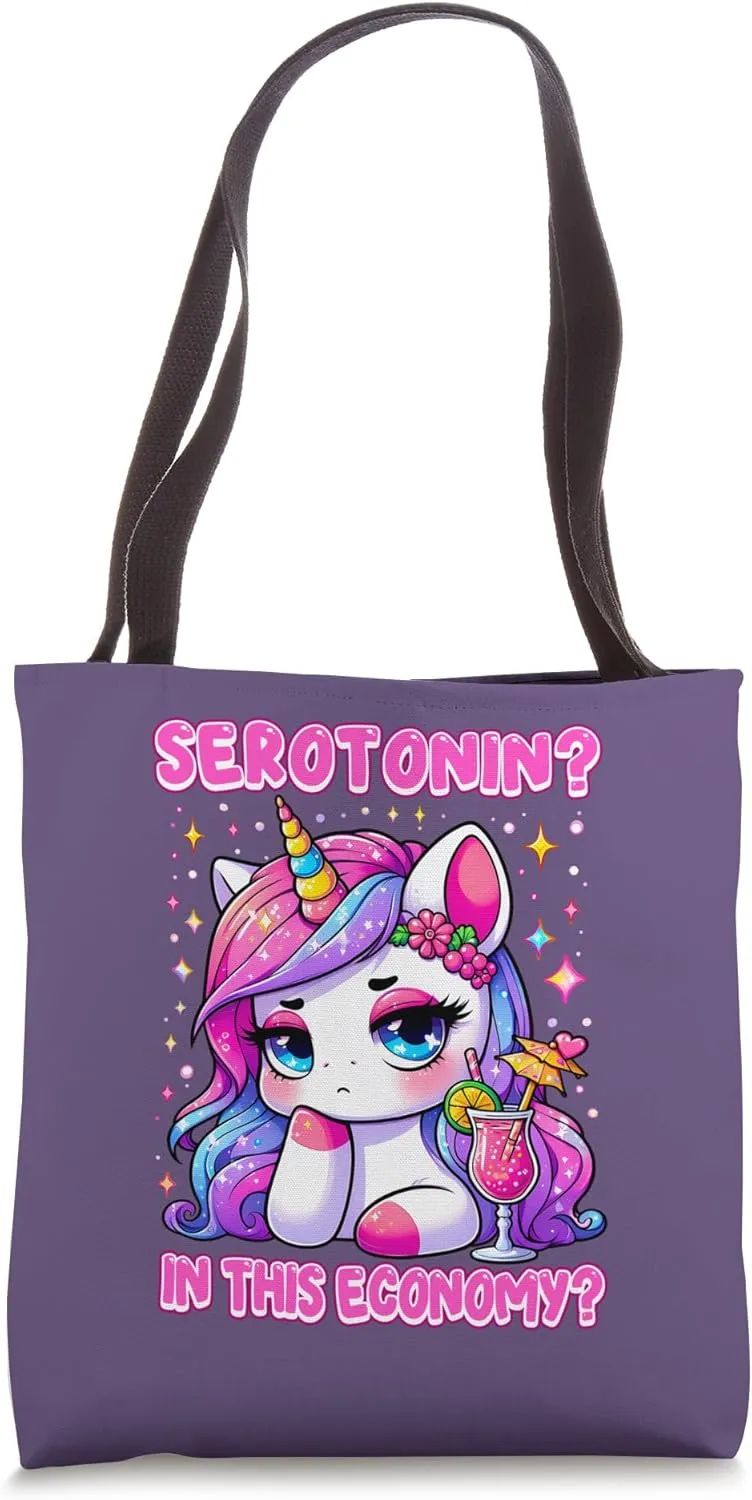 SEROTONIN IN THIS ECONOMY? Angry Unicorn serotonin molecule Tote Bag