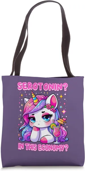 SEROTONIN IN THIS ECONOMY? Angry Unicorn serotonin molecule Tote Bag