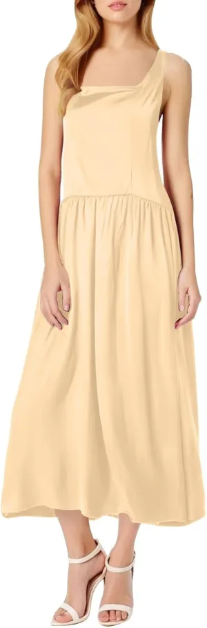 Sexy Square Neck Spaghetti Strap Maxi Dress with Heels Flowy A-line Long Elegant Dress for Wedding Guest