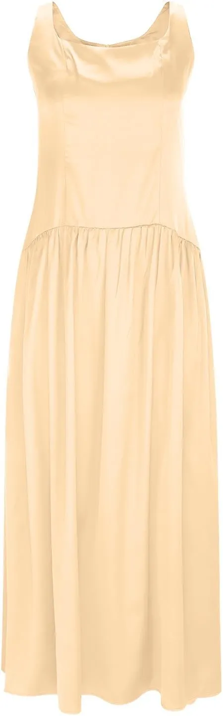 Sexy Square Neck Spaghetti Strap Maxi Dress with Heels Flowy A-line Long Elegant Dress for Wedding Guest