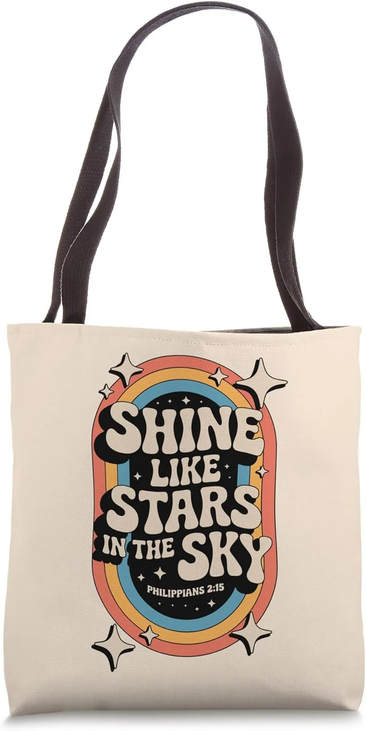 Shine Like Stars Philippians 2:15 Christian Bible 70s Retro Tote Bag