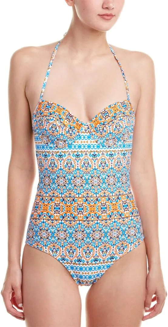 Shoshanna Women's Boho Medallion Underwire One-Piece, Papaya Multi, 2