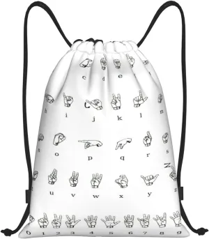 Sign Language Alphabet Print Drawstring Bags,Gym Sport Sack Drawstring Bag Suitable for sport Swimming Travel.