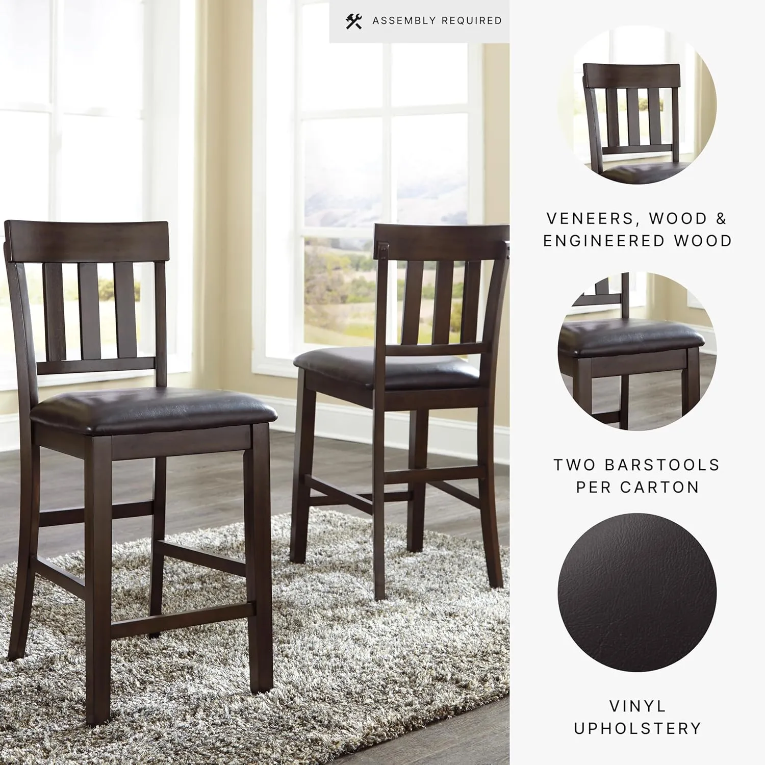 Signature Design by Ashley Haddigan 24" Counter Height Upholstered Barstool 2 Count, Dark Brown