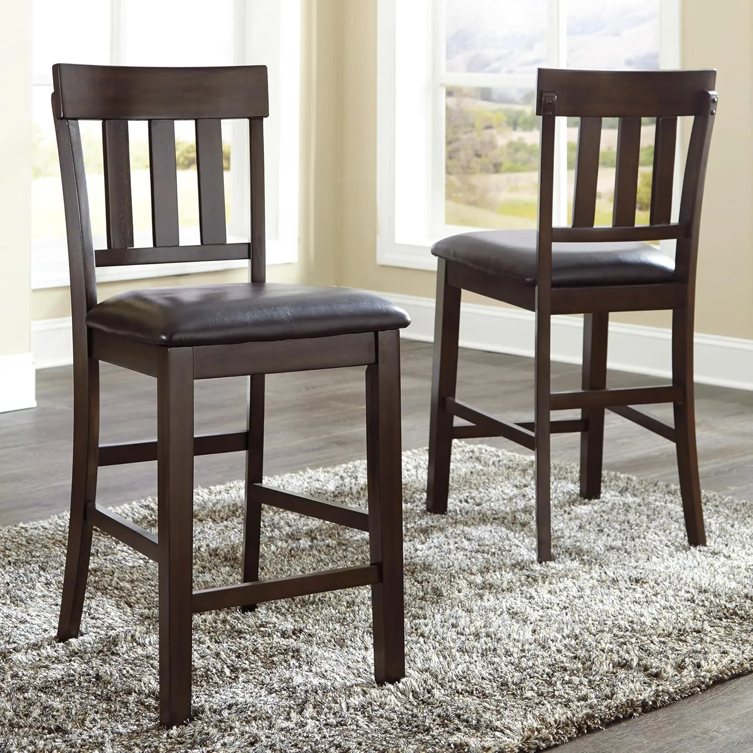 Signature Design by Ashley Haddigan 24" Counter Height Upholstered Barstool 2 Count, Dark Brown