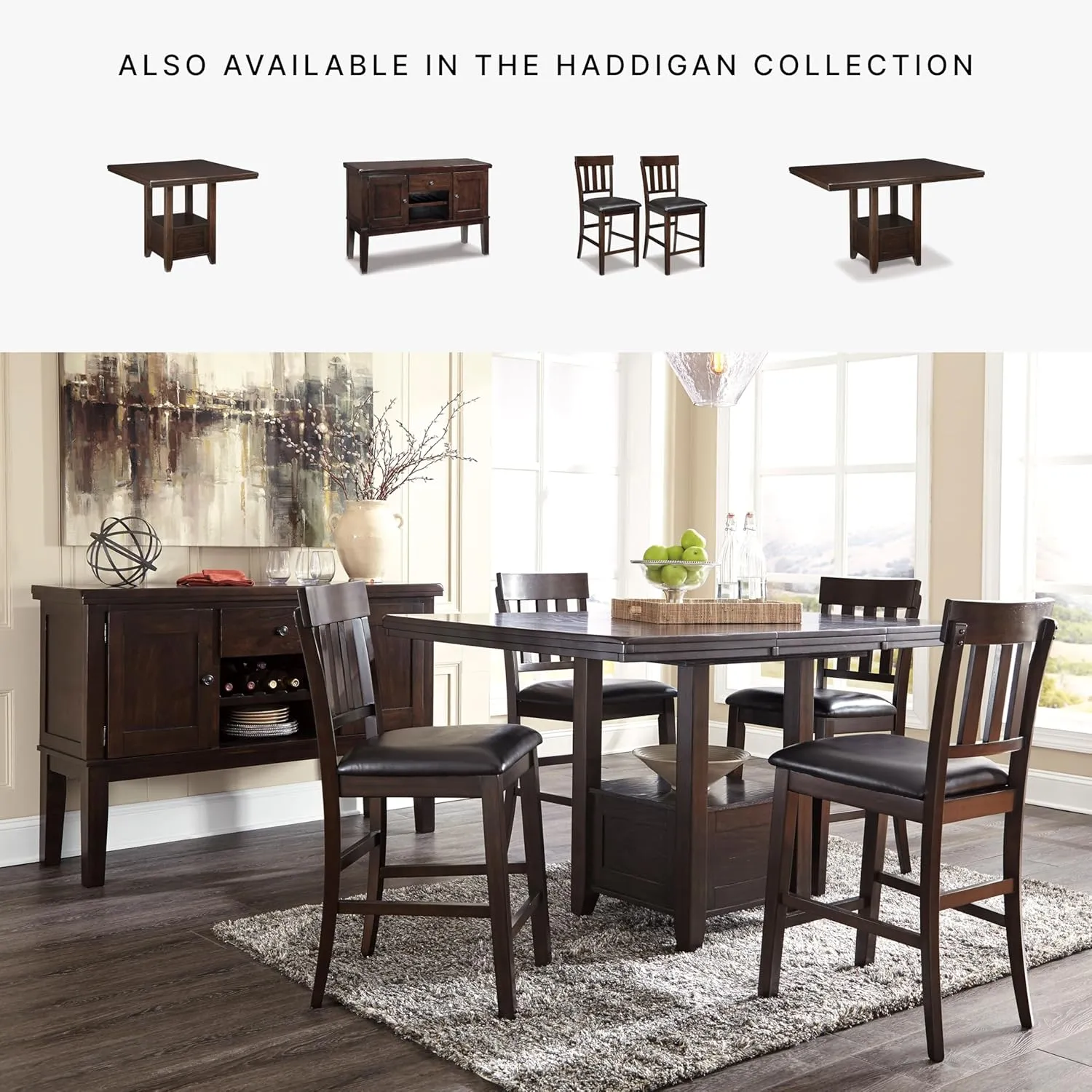 Signature Design by Ashley Haddigan 24" Counter Height Upholstered Barstool 2 Count, Dark Brown
