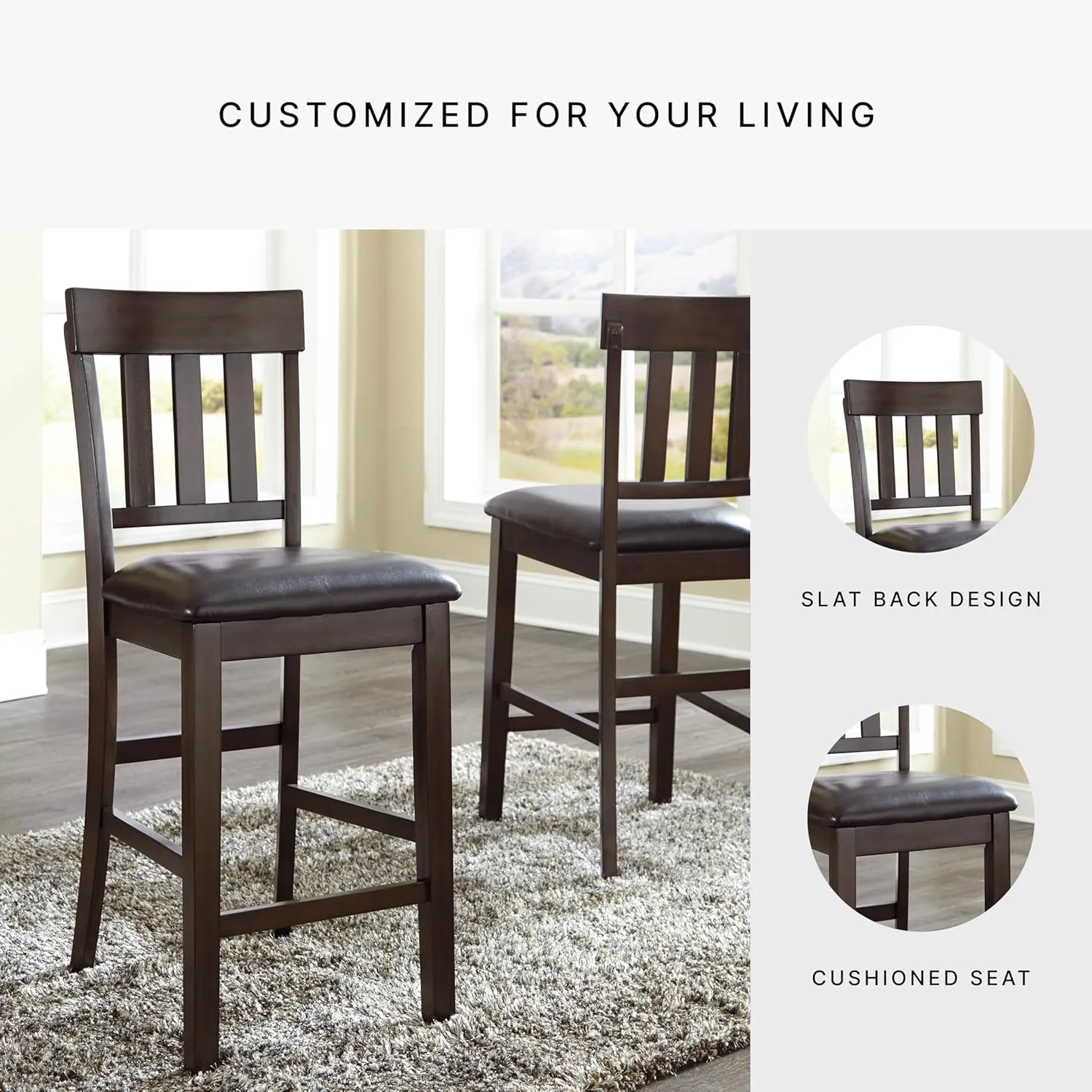 Signature Design by Ashley Haddigan 24" Counter Height Upholstered Barstool 2 Count, Dark Brown