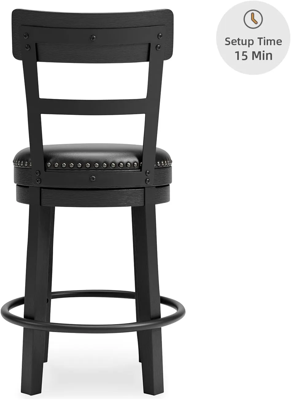 Signature Design by Ashley Valebeck Faux Leather Pub Height Swivel Barstool, 24.38" Seat Height, Black