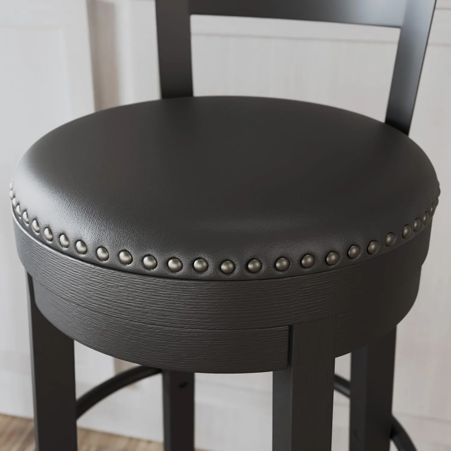 Signature Design by Ashley Valebeck Faux Leather Pub Height Swivel Barstool, 24.38" Seat Height, Black