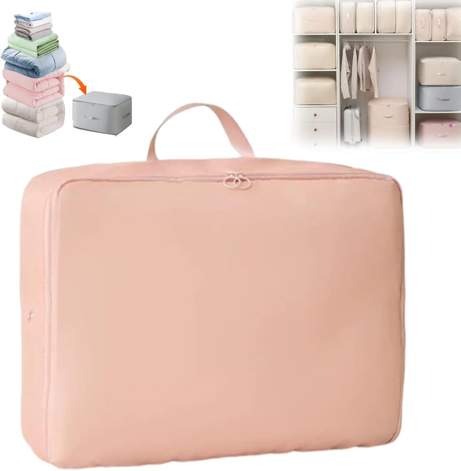 Simtplicity Ultra Space Saving Self Compression Organizer, 2025 Heavy Duty Moving Bags, Storage Tote for Space Saving, for Closet Organizers,Storage, Hadling and Travel (Pink, Large)