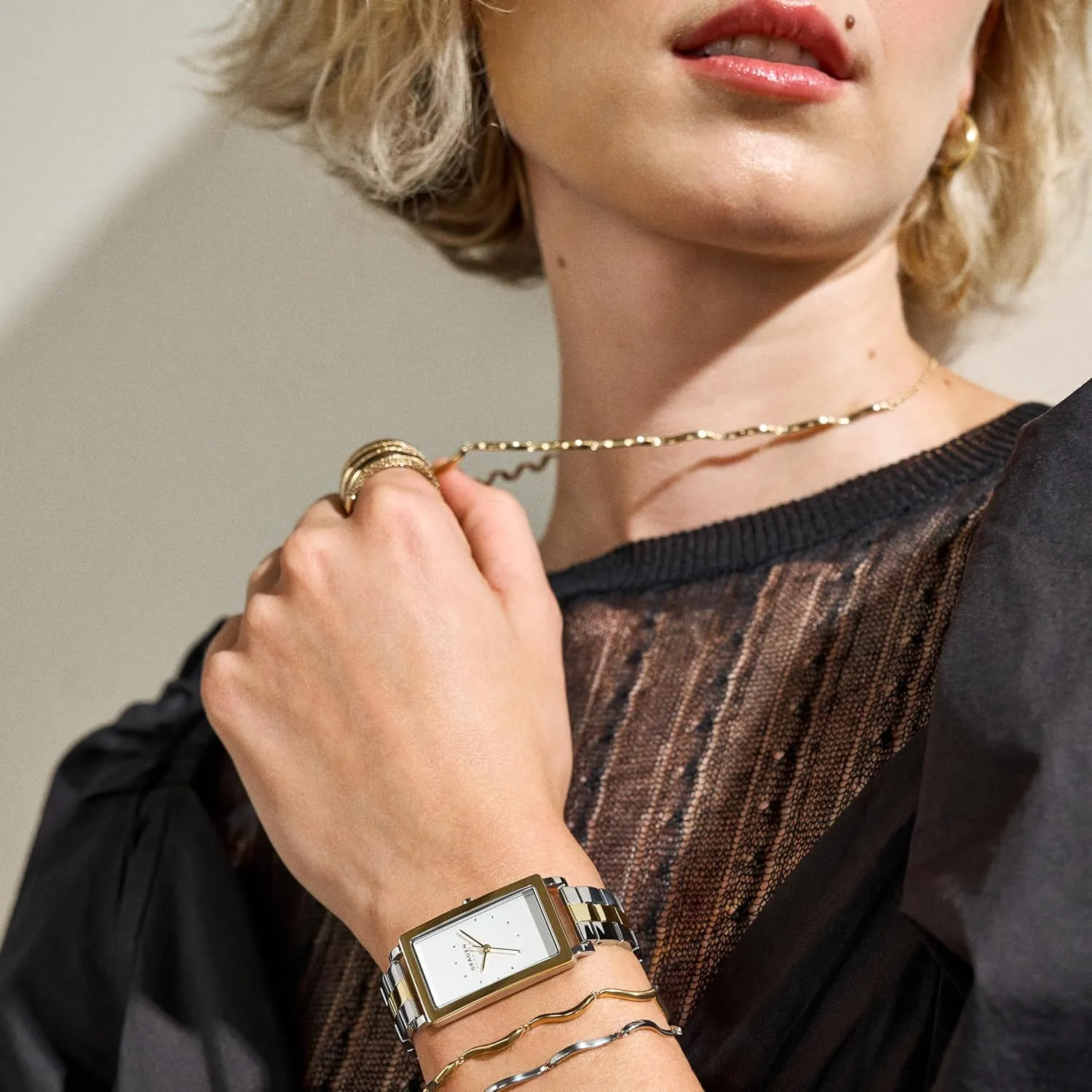 Skagen Hagen Rectangular Case Women's Watch with Stainless Steel Bracelet, Mesh or Leather Band