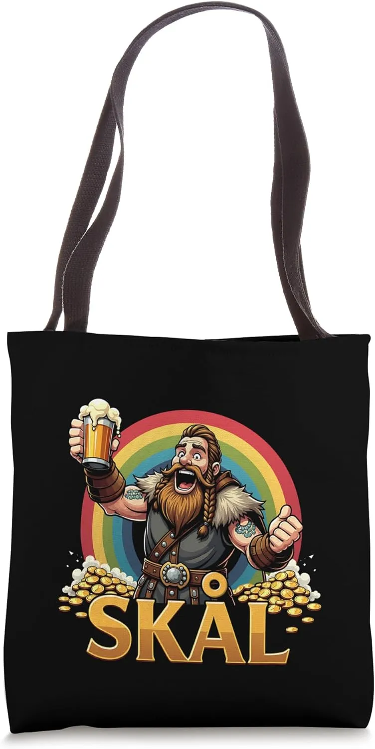 Skal Viking Cheers Rainbow Conquest Treasure Norse Mythology Tote Bag