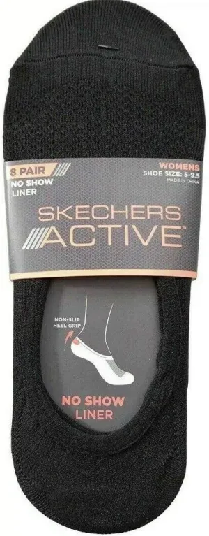 Skechers Women's No Show Liner Socks 8 Pairs Black White Grey, Medium