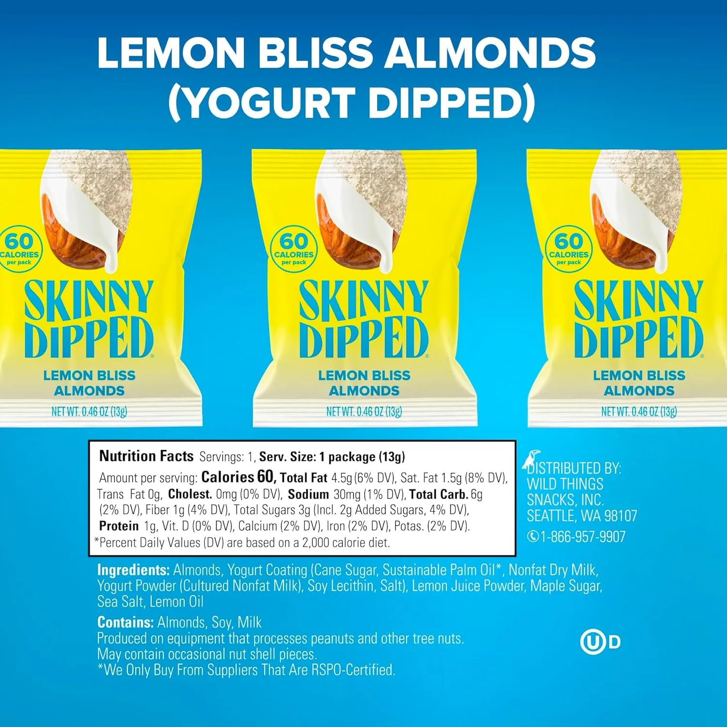 SkinnyDipped Snack Attack Minis Almond Variety Pack, Healthy Snack, Plant Protein, Gluten Free, 0.46 oz Mini Bags, Pack of 25