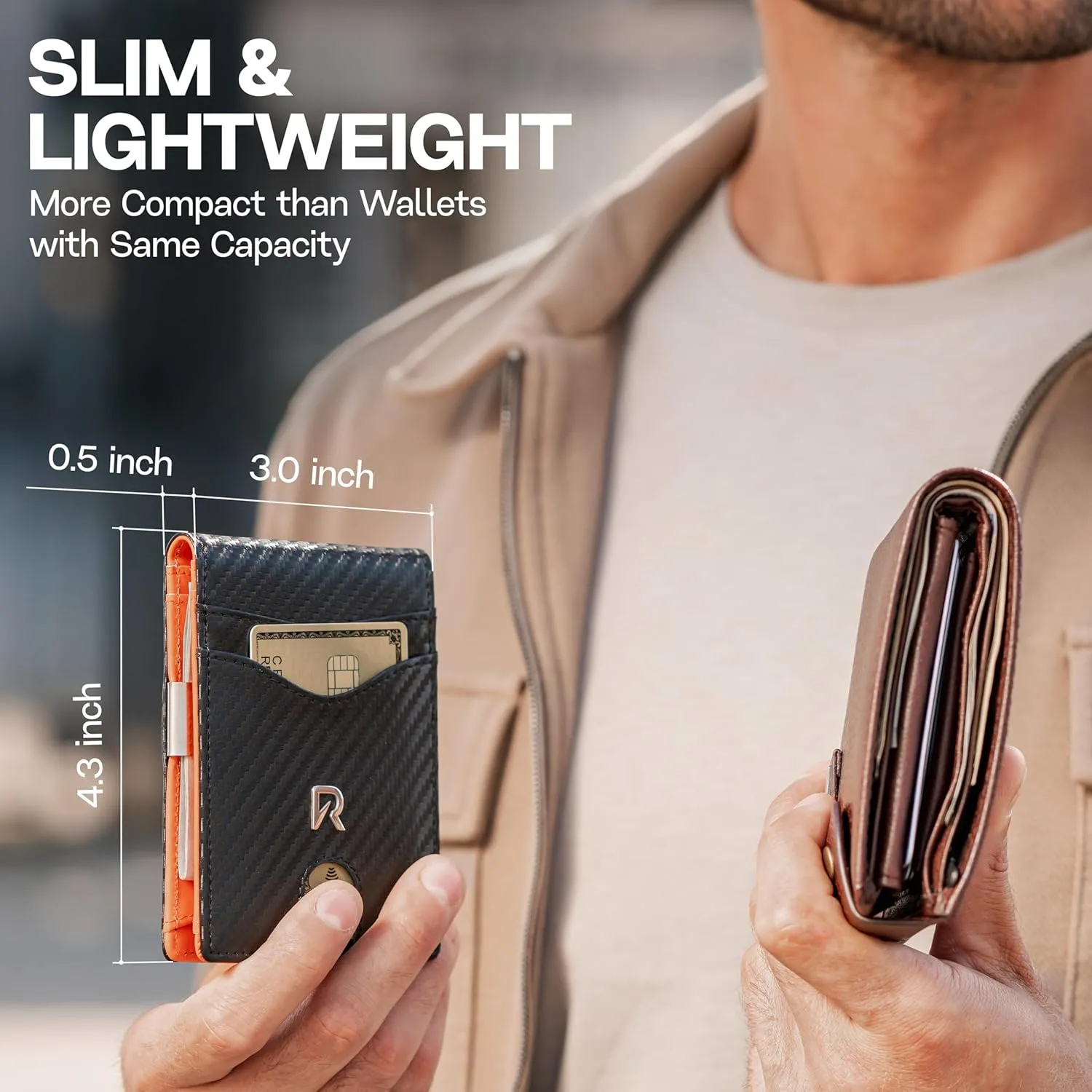 Slim Wallet for Men with Money Clip, RFID Blocking Genuine Leather Mens Wallet, Minimalist Credit Card Holder, Front Pocket Bifold - Gift Box Included