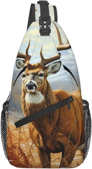Sling Backpack Adjustable Crossbody Shoulder Bags Buck Deer Casual Chest Bag Hiking Daypack