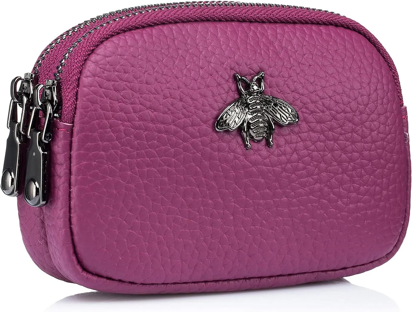Small Coin Purse For Women Leather Change Pouch Card Holder Wallet Zipper (Purple)