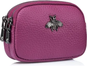 Small Coin Purse For Women Leather Change Pouch Card Holder Wallet Zipper (Purple)